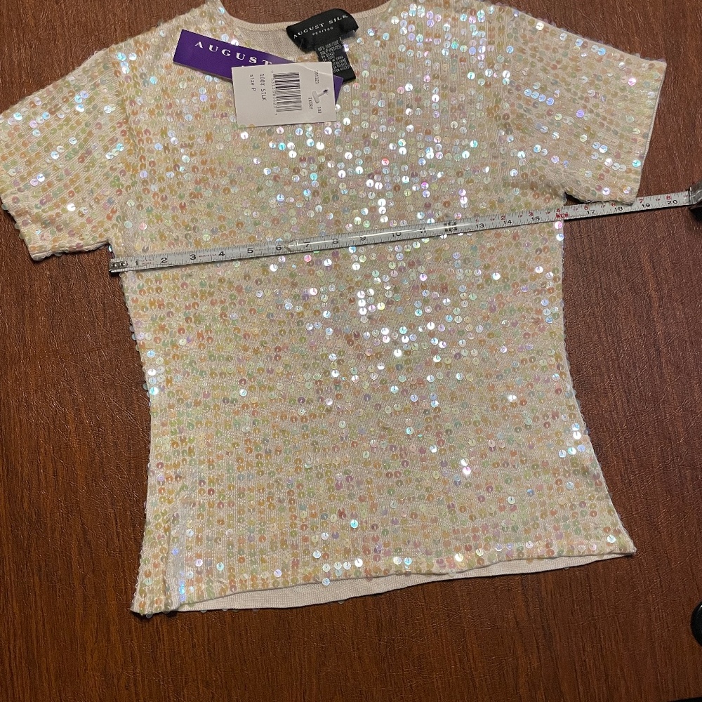 August Silk Ivory Sequin Shirt - T shirt
